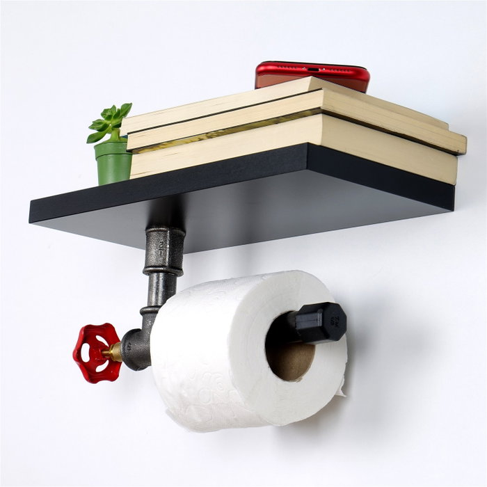 Hanah Home Portarrollos de Papel Higiénico Industrial Humorístico MDF Negro y Plata 30x14x22 cm